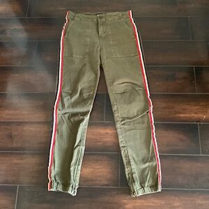 Pam & Gela Olive Green Utility Pants Joggers w/ Zipper Detail Side Stripe